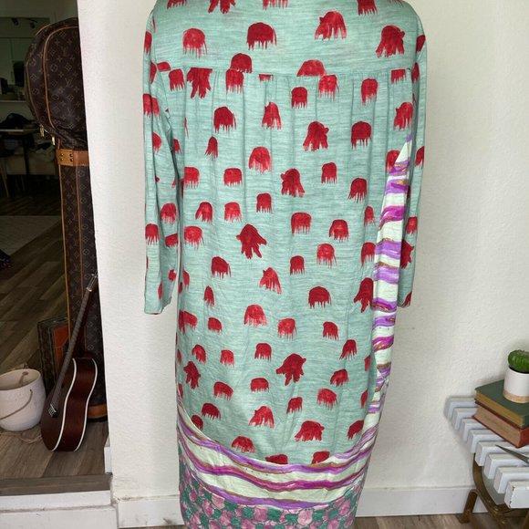 Tsumori Chisato Womens Multicolor Animal Boat Neck 3/4 Sleeve Shift Dress Size 3 - Picture 2 of 11